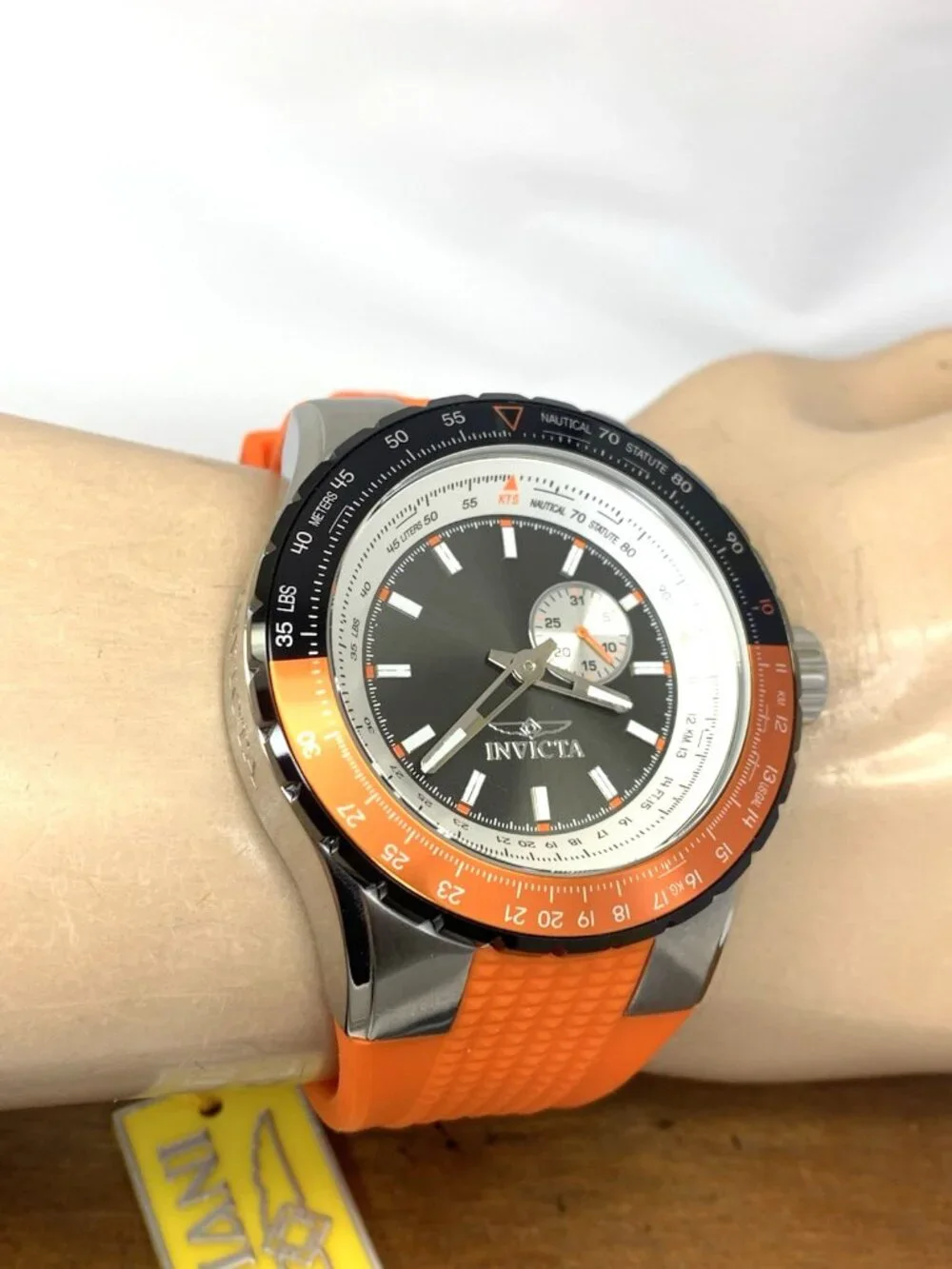 Invicta Men's Watch 49721 Aviator Quartz Black Dial Orange Rubber Strap 50mm